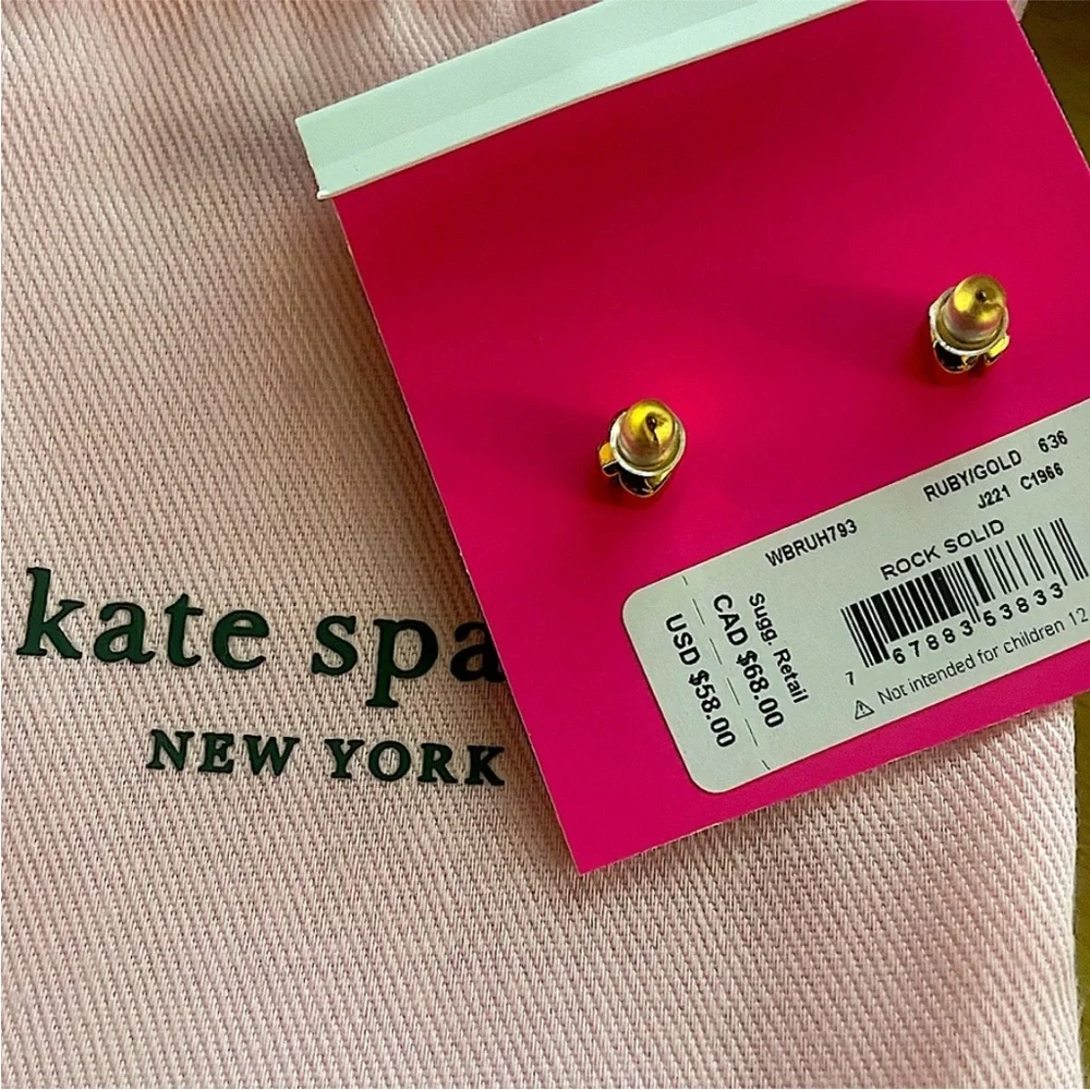 Kate Spade ♠️ Gold Plated Red Rock Solid Heart Stud Earrings